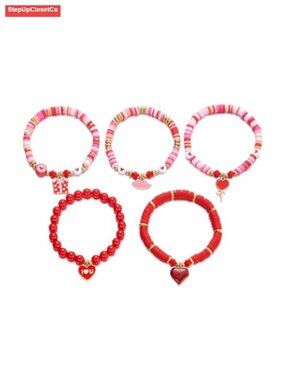Polymer Clay Stretch Bracelet Stackable Heart Beaded Jewelry